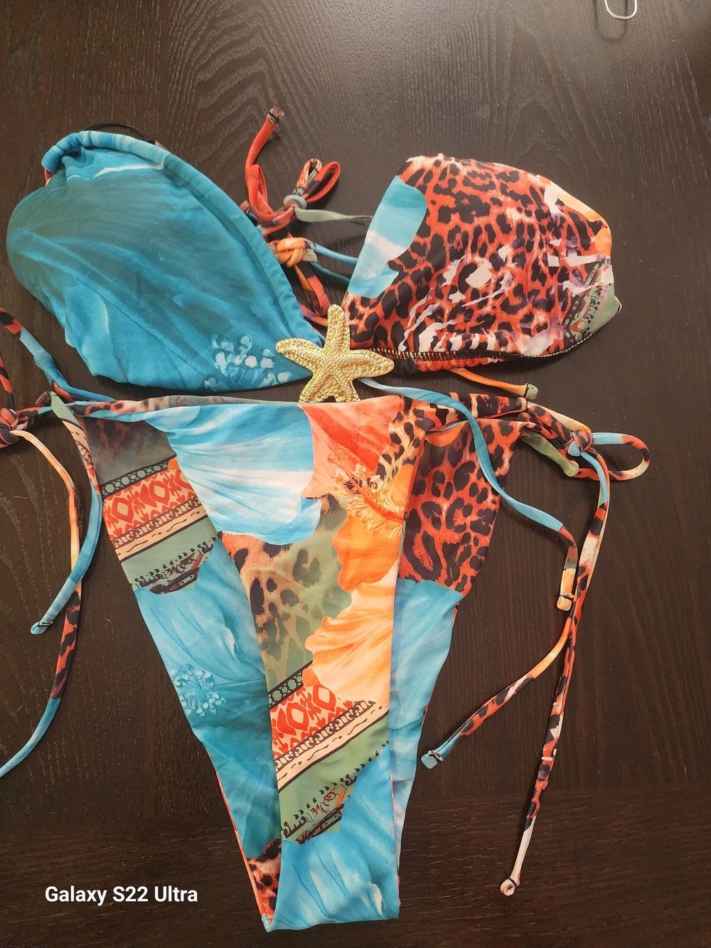 Fashion Nova Blue & Orange Mixed-Print String Bikini with Covers